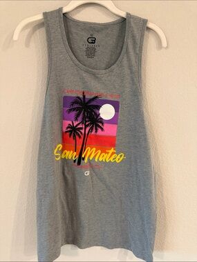 Cyclebar Gray Tank Top with Sunset Palm Graphic
